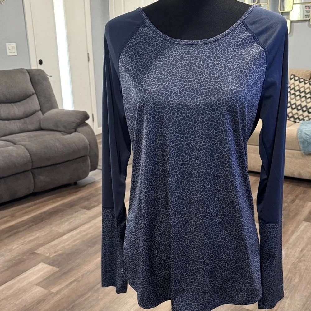 Stylish Blue Patterned Long Sleeve Top - Picture 1 of 7